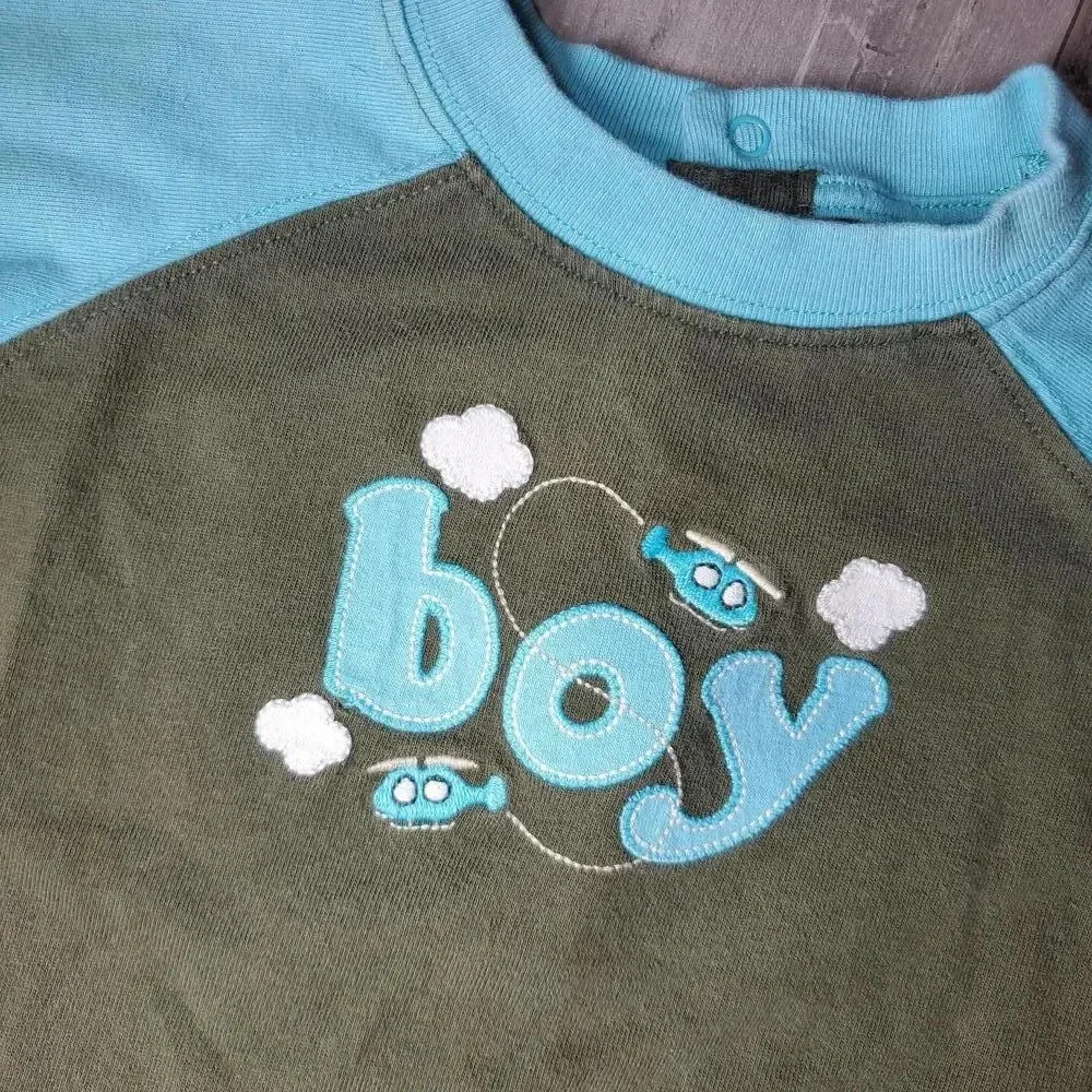 Gymboree Size 12-18m Baby Toddler Boy Long Sleeve T-Shirt Green Blue GUC